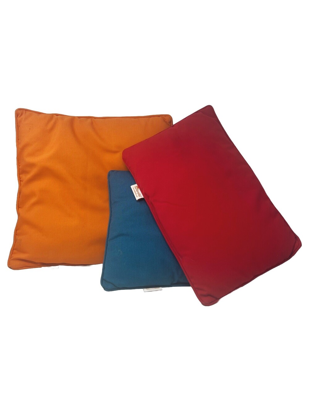 Set of 3 Sunbrella Outdoor Throw Pillows 18x18 Orange / 19x14 Blue / 18x12 Red